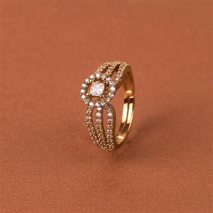 Cubic Zirconia Delicate Ring With Mehndi 2 Tone Rhodium Plating