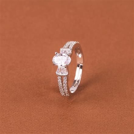 Cubic Zirconia Delicate Ring With Mehndi 2 Tone Rhodium Plating