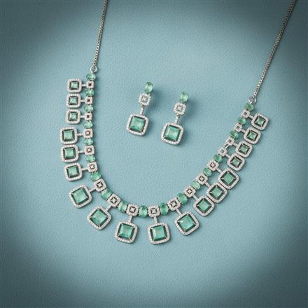 Cubic Zirconia Classic Necklace Set With Rhodium Plating