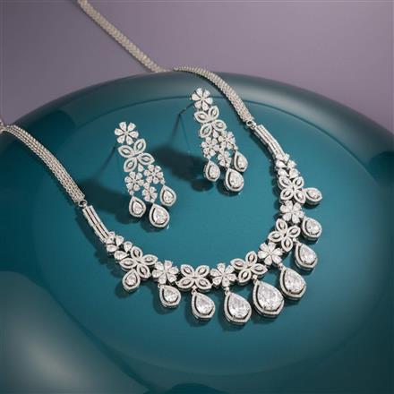 Cubic Zirconia Classic Necklace Set With Rhodium Plating