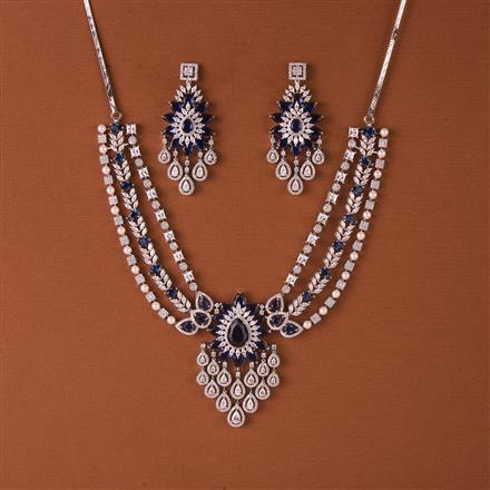 Cubic Zirconia 3 Line Necklace Set With Rhodium Plating