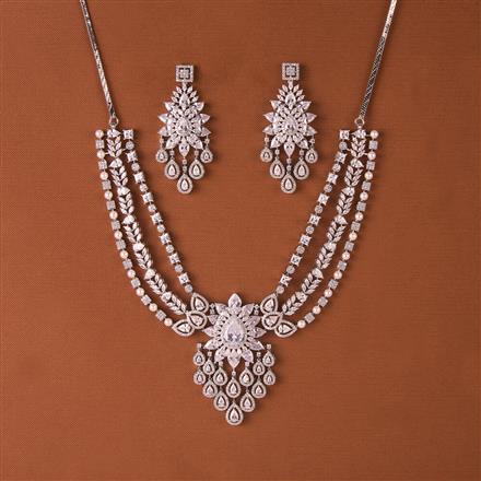 Cubic Zirconia 3 Line Necklace Set With Rhodium Plating