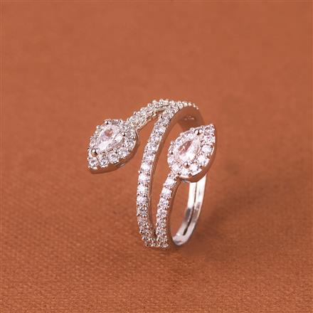 Cubic Zirconia Classic Ring With 2 Tone Rhodium Plating
