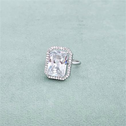 Cubic Zirconia Adjustable Ring With Rhodium Plating