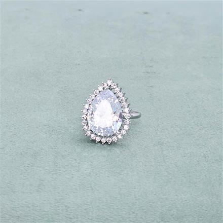 Cubic Zirconia Adjustable Ring With Rhodium Plating