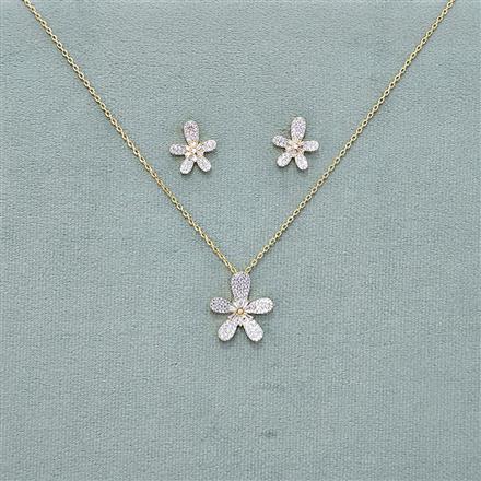 Cz Classic Pendant Set With Rhodium 2 Tone Plating