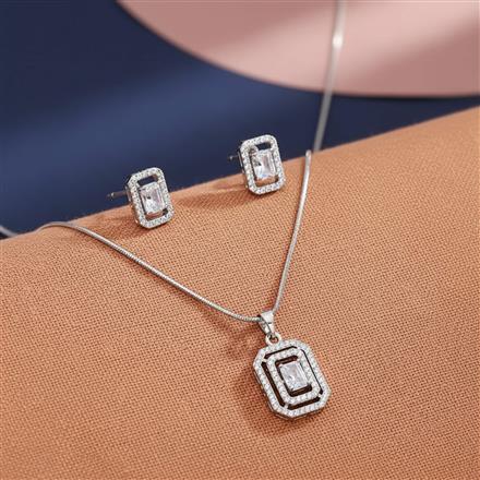 Cz Classic Pendant Set With Rhodium 2 Tone Plating