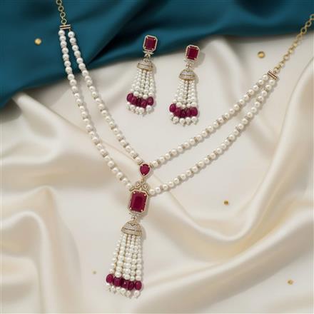 American Diamond Moti Pendant Set With 2 Tone Plating