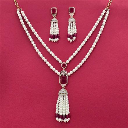American Diamond Moti Pendant Set With 2 Tone Plating