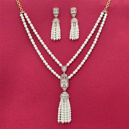 American Diamond Moti Pendant Set With 2 Tone Plating