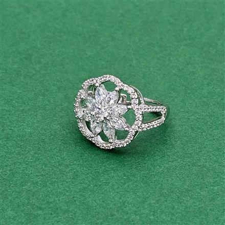 Cz Adjustable Ring With 2 Tone Rhodium Plating