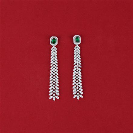 Cubic Zirconia Long Earring With Rhodium Plating