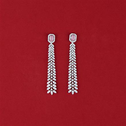 Cubic Zirconia Long Earring With Rhodium Plating