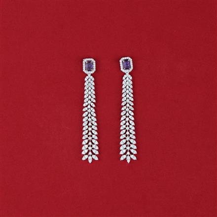 Cubic Zirconia Long Earring With Rhodium Plating