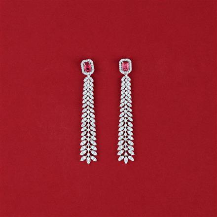 Cubic Zirconia Long Earring With Rhodium Plating