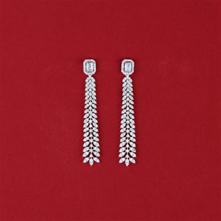 Cubic Zirconia Long Earring With Rhodium Plating