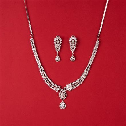 Cubic Zirconia Classic Necklace With 2 Tone Rhodium Plating