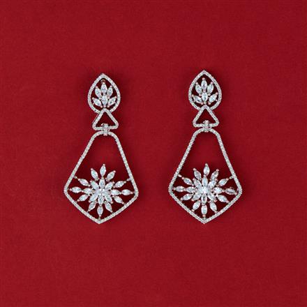 Cubic Zirconia Classic Earring With Mehndi 2 Tone Rhodium Plating