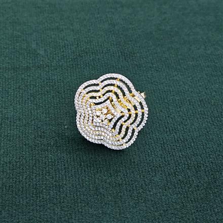 Cubic Zirconia Adjustable Ring With 2 Tone Rhodium Plating