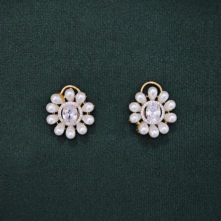 Cubic Zirconia Pearl Tops With 2 Tone Plating