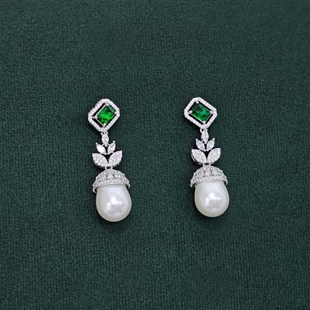 Cubic Zirconia Pearl Earring With Rhodium Plating