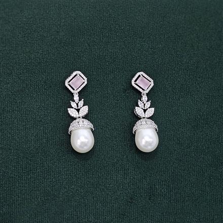 Cubic Zirconia Pearl Earring With Rhodium Plating