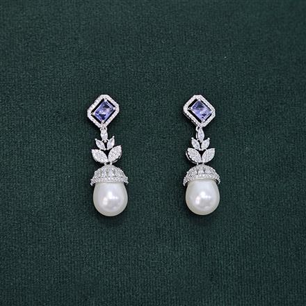 Cubic Zirconia Pearl Earring With Rhodium Plating