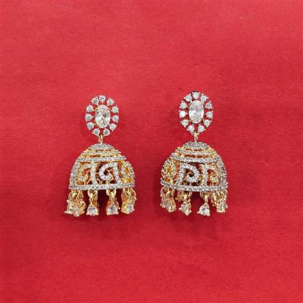 Cz Classic Jhumki With Mehndi 2 Tone Rhodium Plating