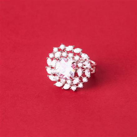 Cubic Zirconia Adjustable Ring With Rhodium Plating