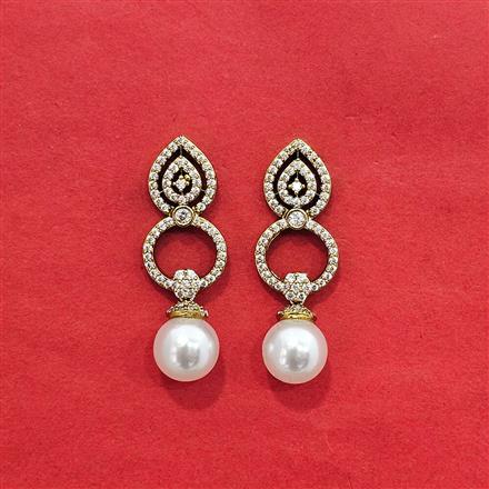 Cz Moti Earring With Mehndi 2 Tone Rhodium Plating