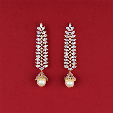 Cubic Zirconia Classic Earring With Mehndi 2 Tone Rhodium Plating