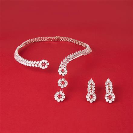 Cz Classic Necklace Set With Rhodium Plating