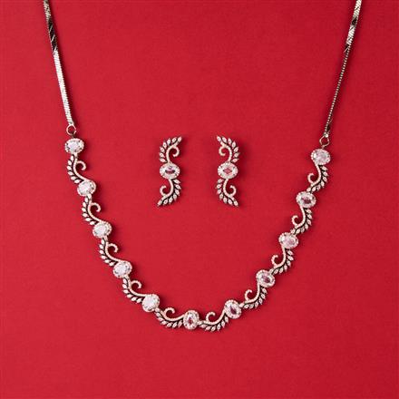 Cz Delicate Necklace With Black Rose 2 Tone Rhodium Plating