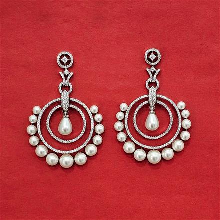 Cz Moti Earring With Mehndi 2 Tone Rhodium Plating