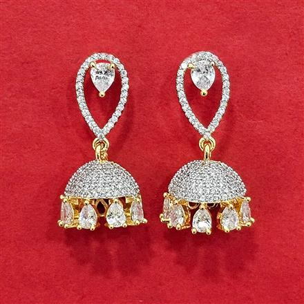 Cz Delicate Jhumki With Mehndi 2 Tone Rhodium Plating