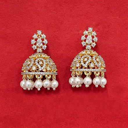 Cz Classic Jhumki With Mehndi 2 Tone Rhodium Plating