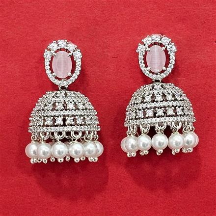 Cz Moti Jhumki With Rhodium Plating