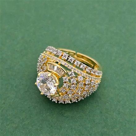 Cz Adjustable Ring With 2 Tone Rhodium Plating