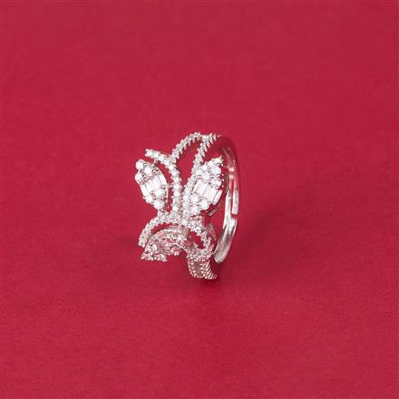 Cz Classic Ring With Mehndi 2 Tone Rhodium Plating
