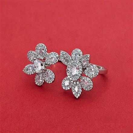 Cz Classic Ring With Mehndi 2 Tone Rhodium Plating