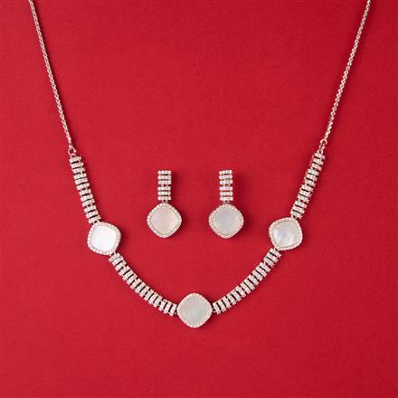 Cz Delicate Necklace With 2 Tone Rhodium Plating