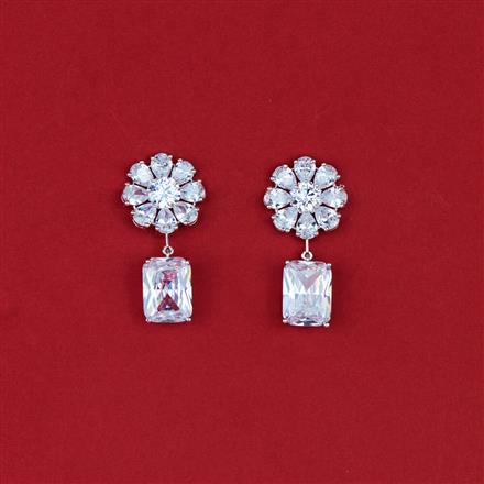 Cz Classic Earring With Rhodium Plating