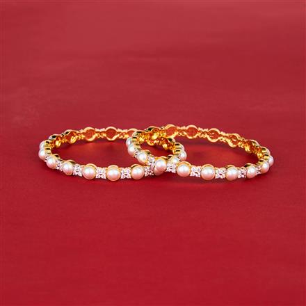Cz Pearl Bangles With 2 Tone Rhodium Plating