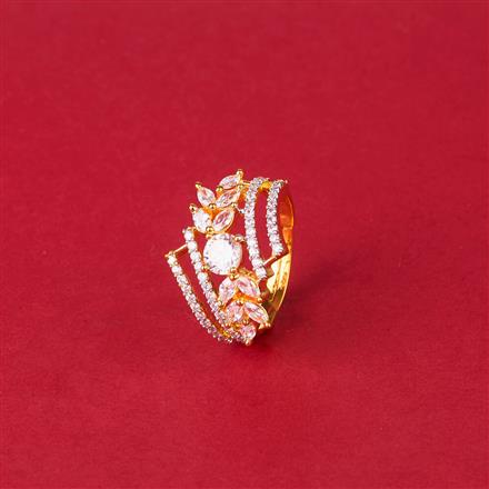 American Diamond Adjustable Ring With Mehndi Plating Rhodium Plating 2 Tone Plating