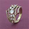 American Diamond Adjustable Ring With Mehndi Plating Rhodium Plating 2 Tone Plating