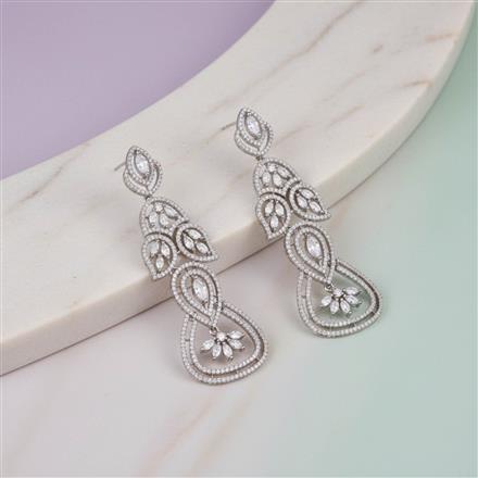 Cz Classic Earring With 2 Tone Rhodium Plating