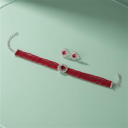 Cz Bandhai Necklace Set With Rhodium Plating