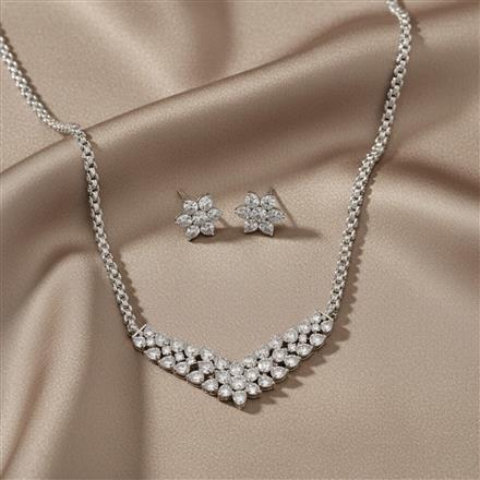 Cz Classic Pendant Set With 2 Tone Rhodium Plating