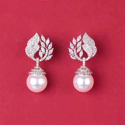 Cz Pearl Earring With Mehndi 2 Tone Rhodium Plating