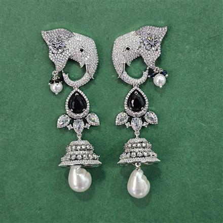 Cz Pearl Earring With Rhodium Plating